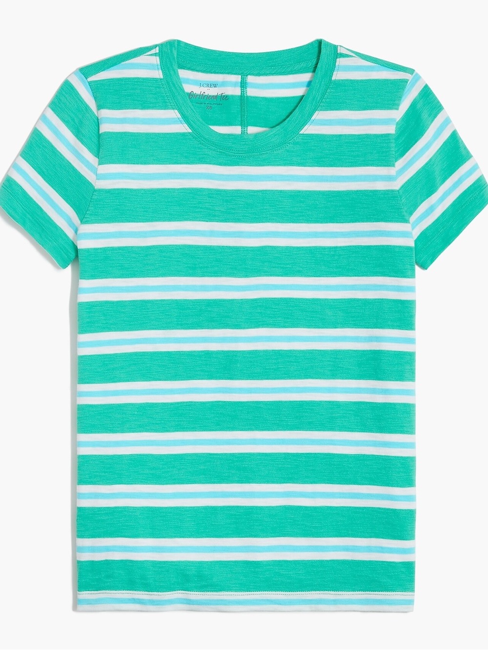 J. Crew Green & White Stripe Girlfriend Crewneck Tee